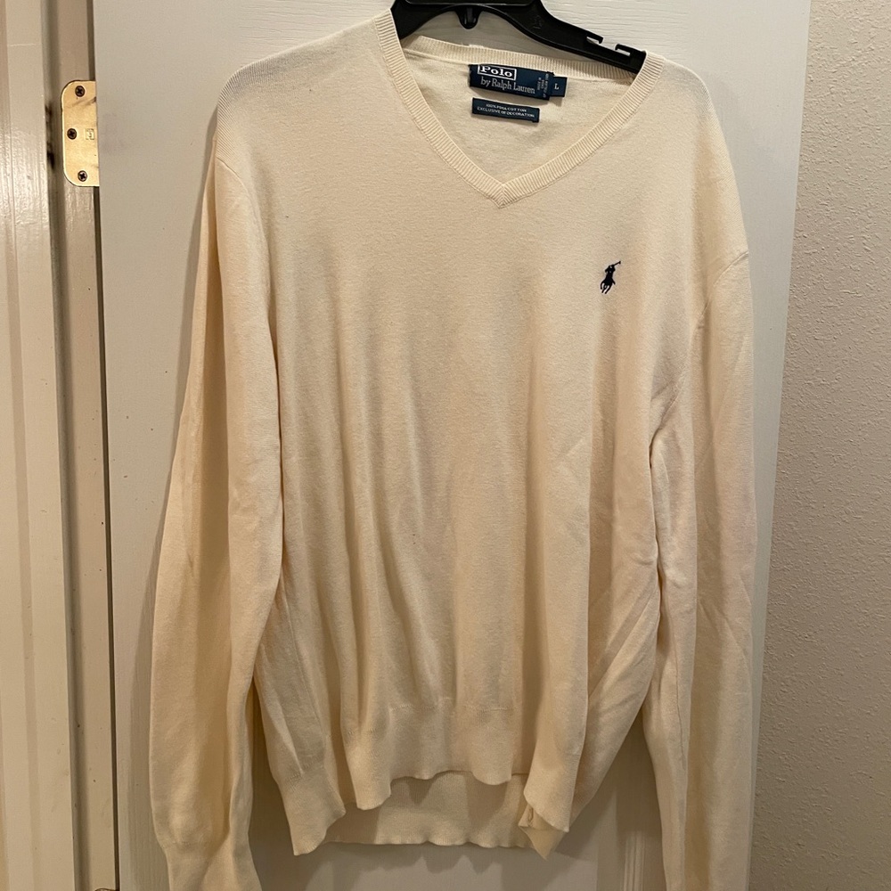 Ralph Lauren Cream V-Neck Sweater Knit Classic